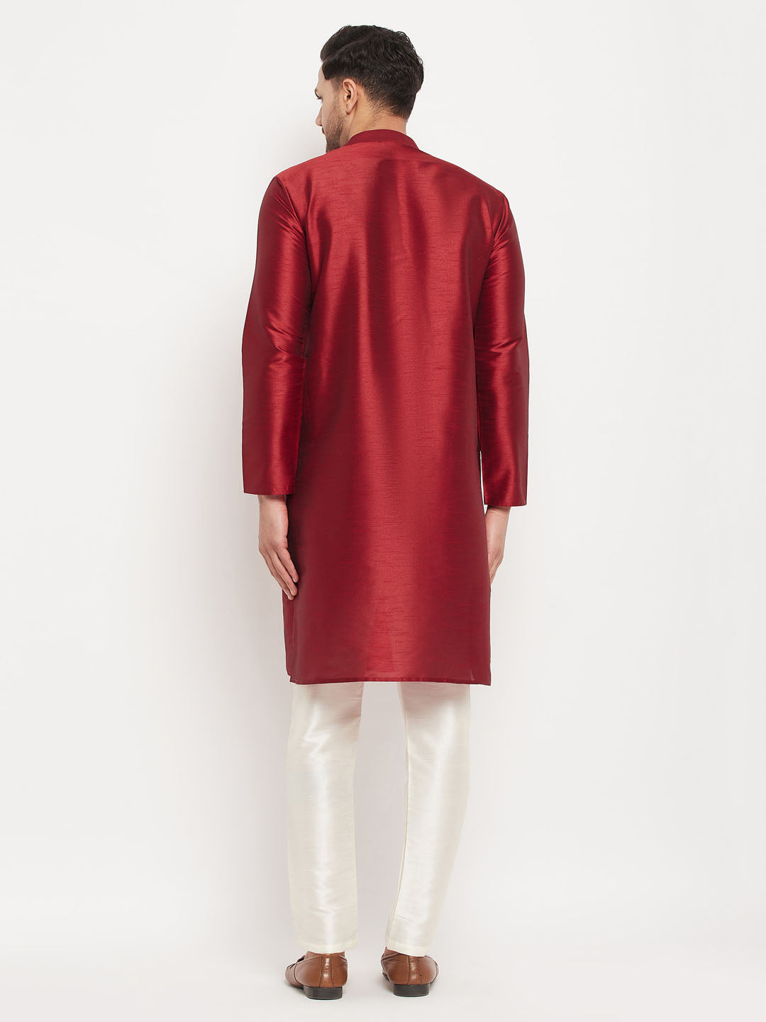 Men's Maroon Silk Blend Straight Kurta Pyjama Set