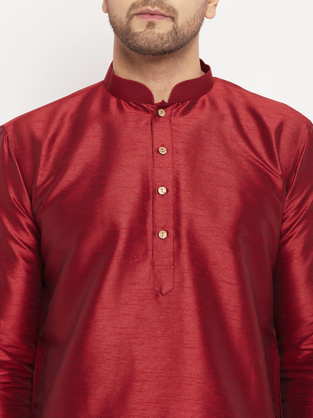 Men's Maroon Silk Blend Straight Kurta Pyjama Set