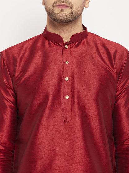Men's Maroon Silk Blend Straight Kurta Pyjama Set
