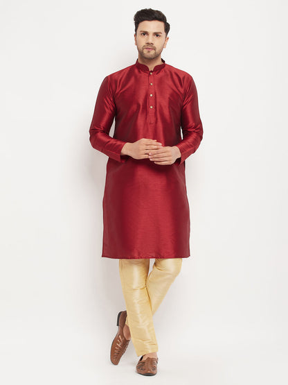 Men's Maroon Silk Blend Straight Kurta Pyjama Set