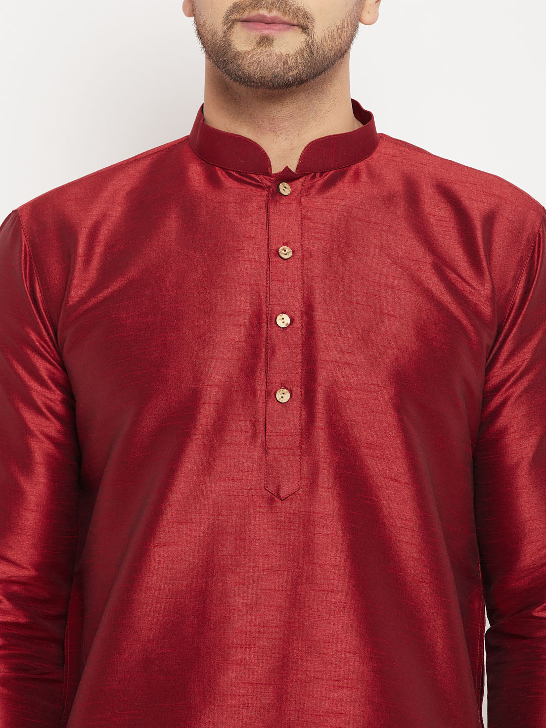 Men's Maroon Silk Blend Straight Kurta Pyjama Set