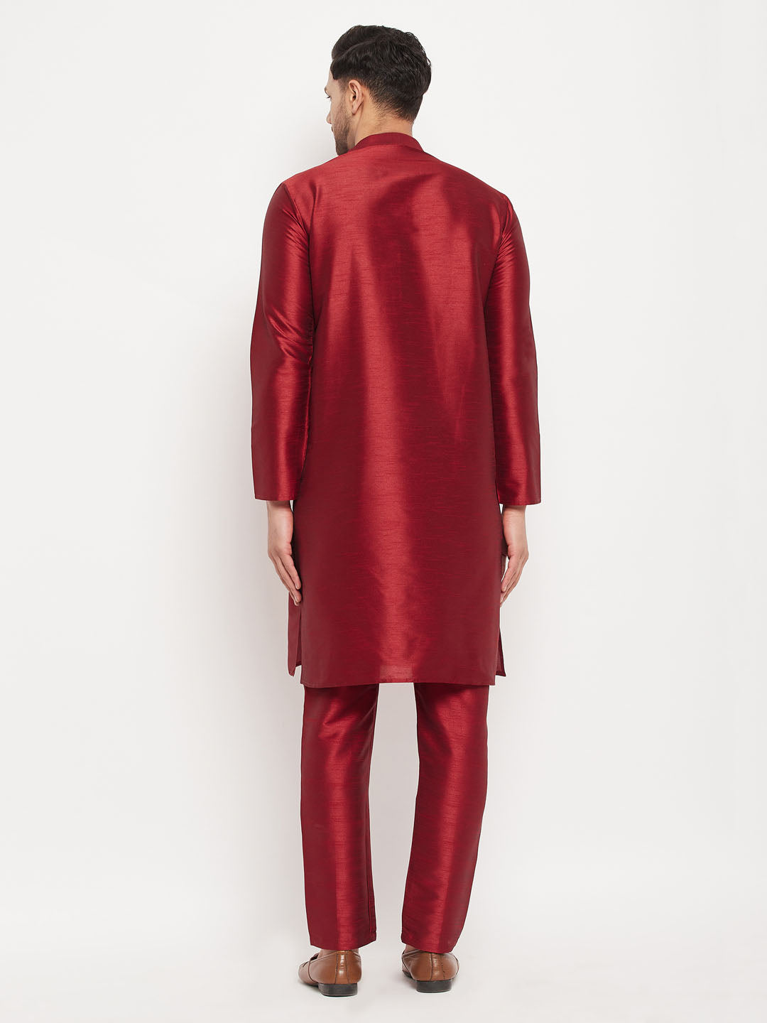Men's Maroon Silk Blend Straight Kurta Pyjama Set