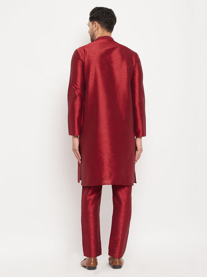 Men's Maroon Silk Blend Straight Kurta Pyjama Set