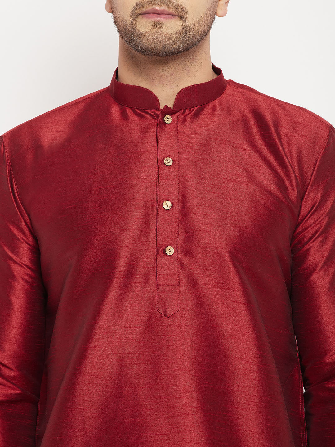 Men's Maroon Silk Blend Straight Kurta Pyjama Set