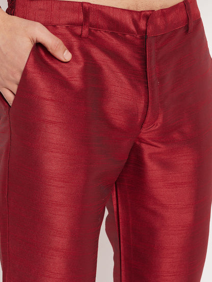 Men's Maroon Silk Blend Straight Kurta Pyjama Set