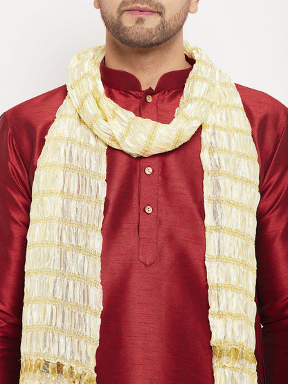 Men's Maroon Silk Blend Straight Kurta  Pyjama & Dupatta Set
