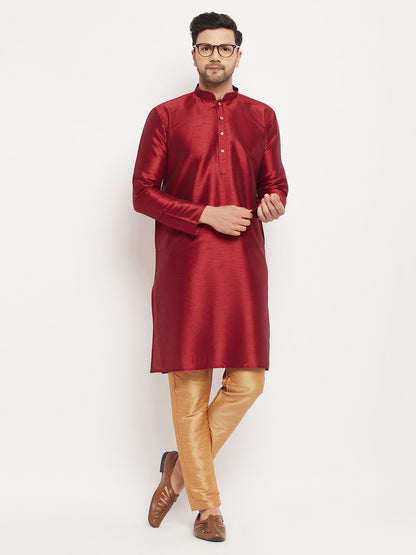 Men's Maroon Silk Blend Straight Kurta Pyjama Set