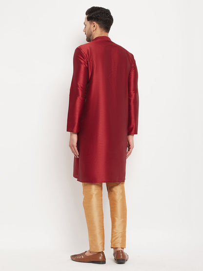 Men's Maroon Silk Blend Straight Kurta Pyjama Set