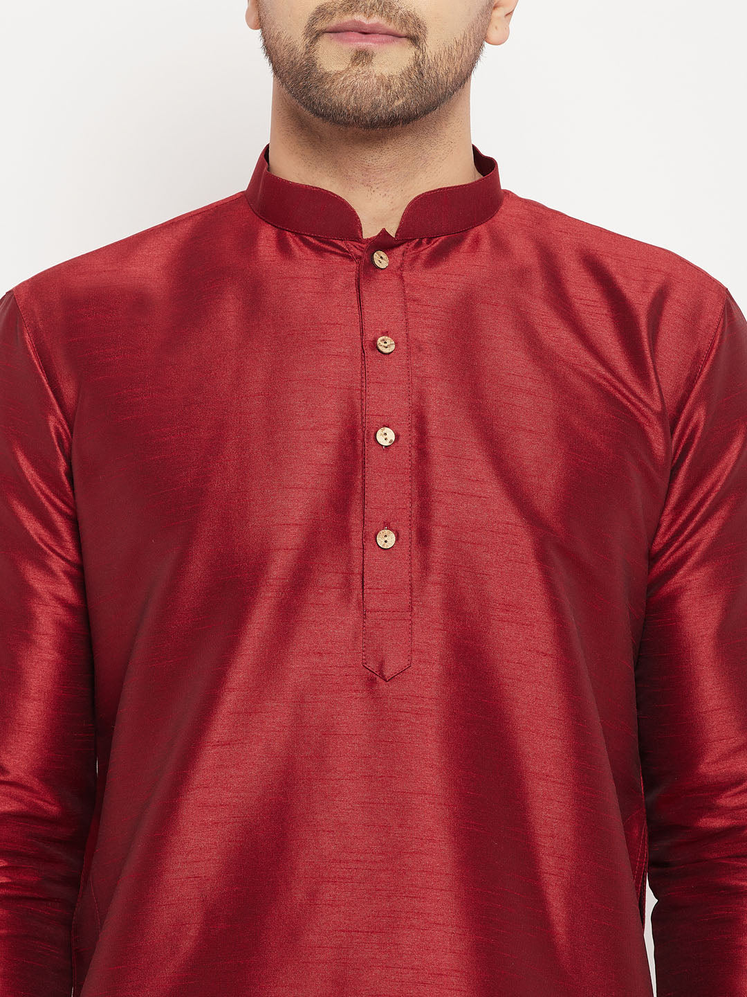 Men's Maroon Silk Blend Straight Kurta Pyjama Set