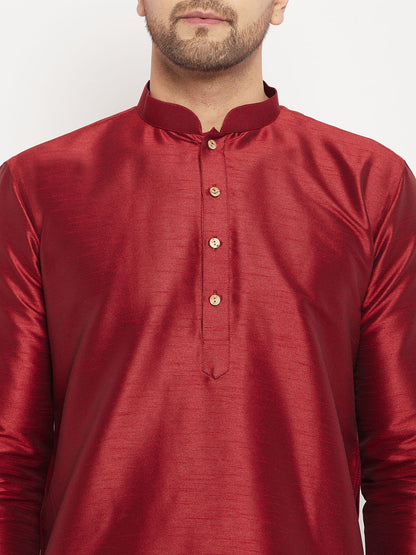 Men's Maroon Silk Blend Straight Kurta Pyjama Set