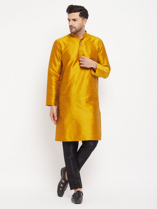 Men's Mustard Silk Blend Straight Kurta Pyjama Set