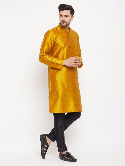Men's Mustard Silk Blend Straight Kurta Pyjama Set