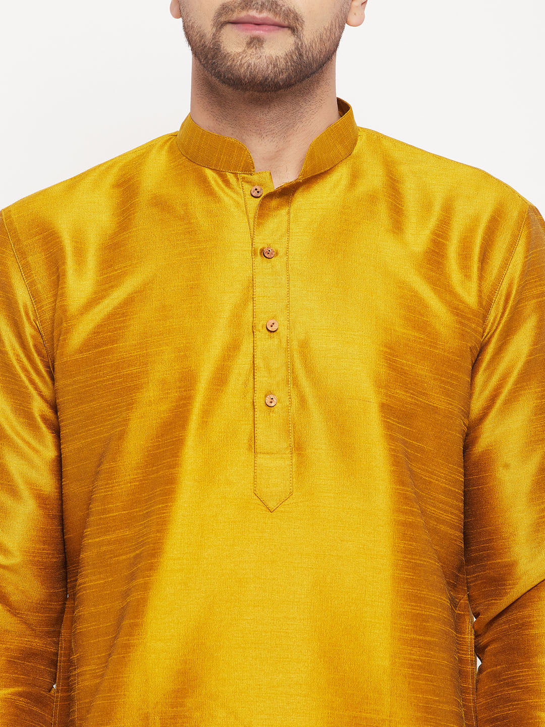 Men's Mustard Silk Blend Straight Kurta Pyjama Set