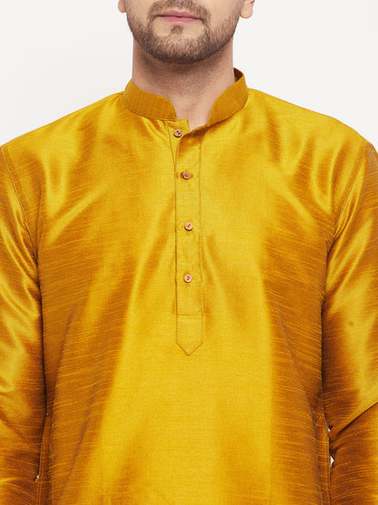 Men's Mustard Silk Blend Straight Kurta Pyjama Set