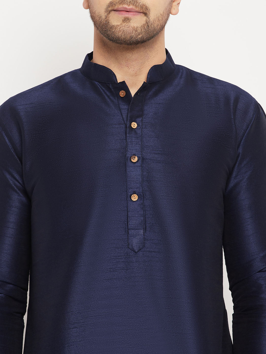 Men's Navy blue Silk Blend Straight Kurta Pyjama Set