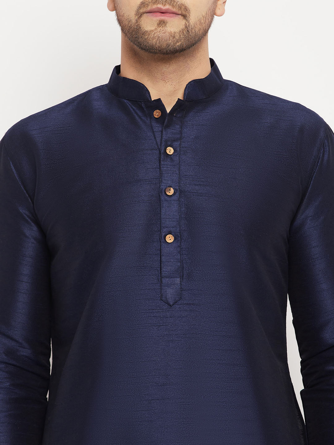 Men's Navy blue Silk Blend Straight Kurta Pyjama Set
