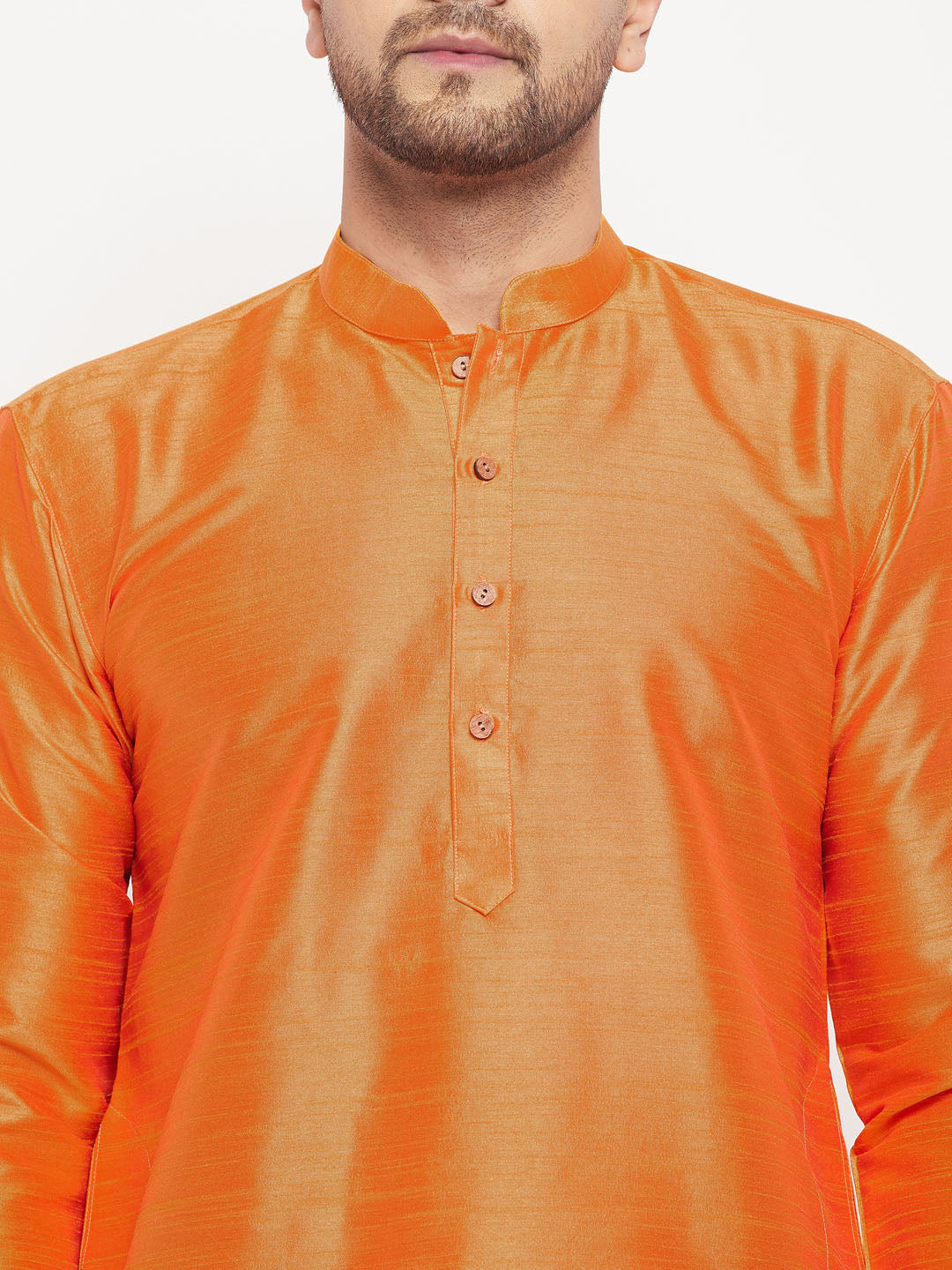 Men's Orange Silk Blend Straight Kurta Pyjama Set