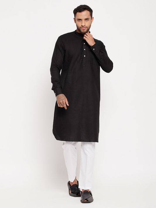 Men's Black Cotton Blend Pathani Kurta Pyjama Set