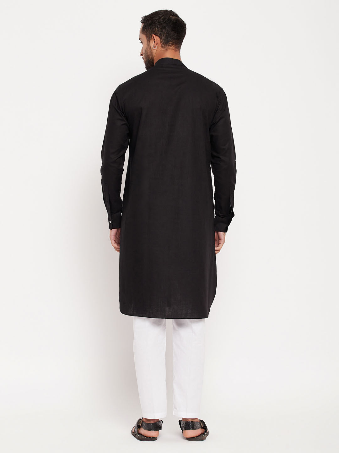 Men's Black Cotton Blend Pathani Kurta Pyjama Set