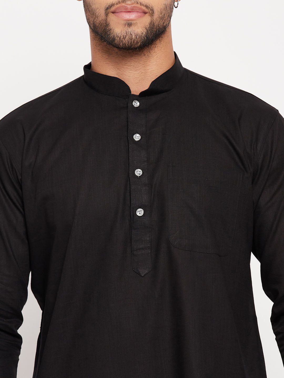Men's Black Cotton Blend Pathani Kurta Pyjama Set