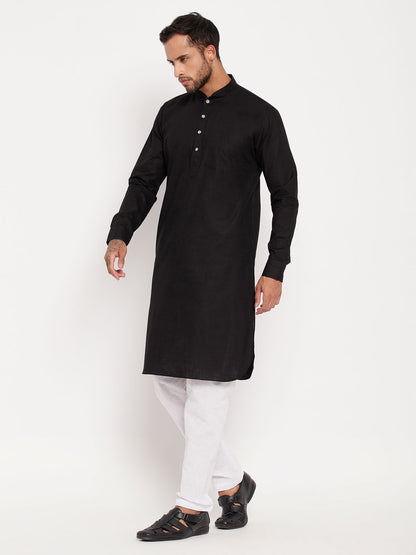Men's Black Cotton Linen Pathani Kurta Pyjama Set