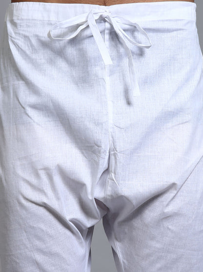 Men's White Cotton Linen Pathani Kurta Pyjama Set