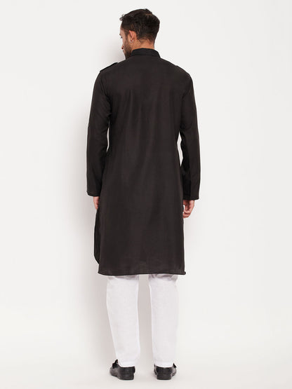 Men's Black Cotton Blend Pathani Kurta Pyjama Set