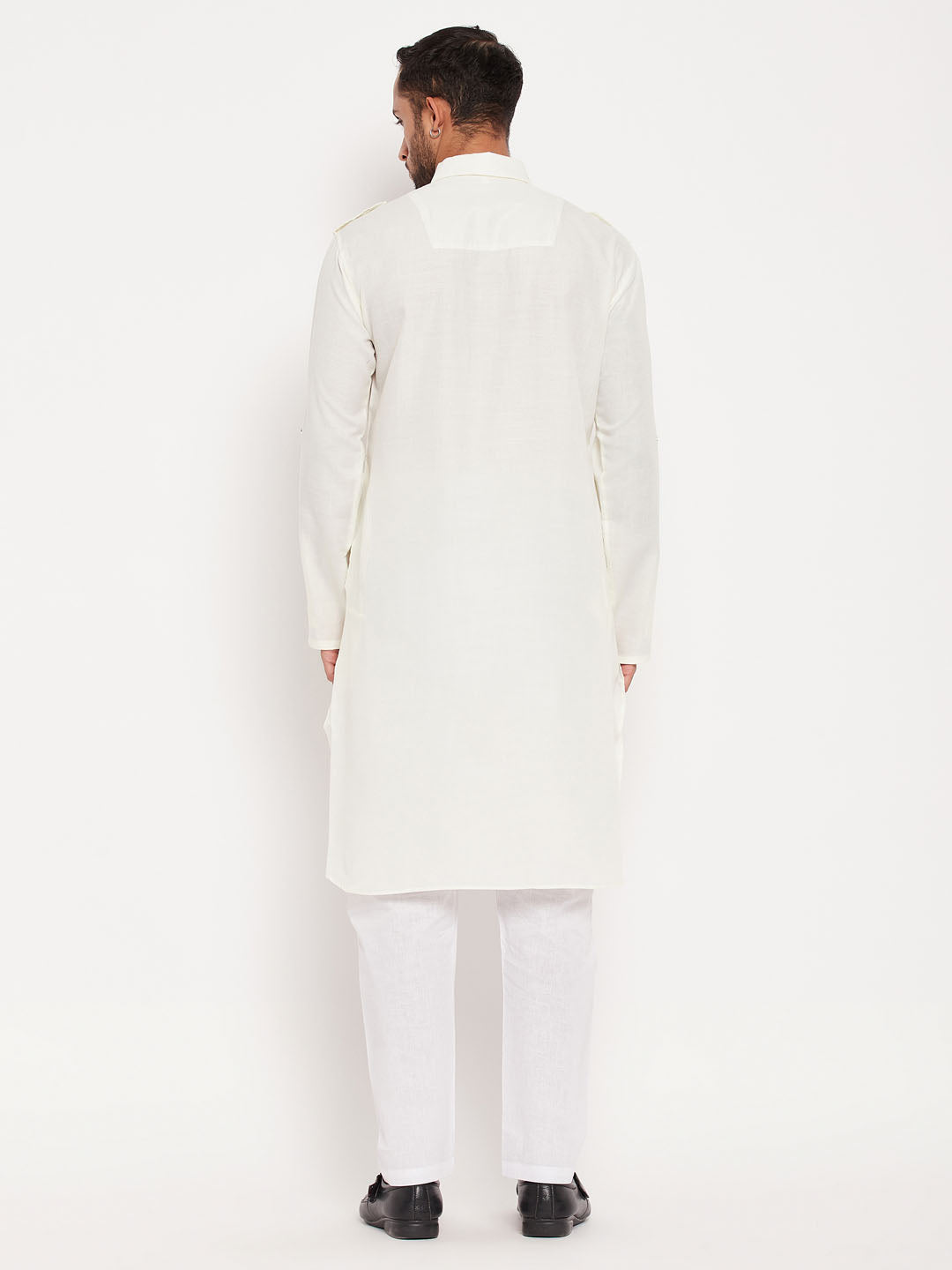 Men's Cream Cotton Blend Pathani Kurta Pyjama Set