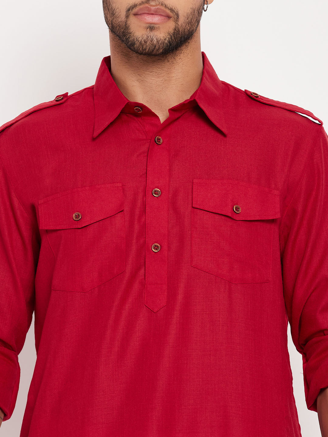 Men's Maroon Cotton Blend Pathani Kurta Pyjama Set