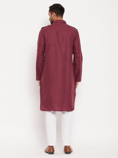 Men's Purple Cotton Blend Pathani Kurta Pyjama Set