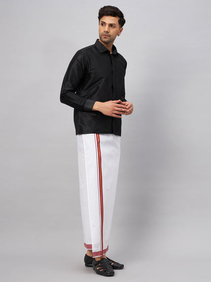 Men's Black Silk Blend Straight Shirt And Mundu