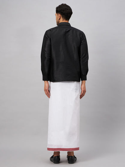 Men's Black Silk Blend Straight Shirt And Mundu