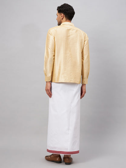 Men's Gold Silk Blend Straight Shirt And Mundu