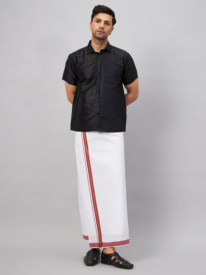 Men's Black Silk Blend Straight Shirt And Mundu