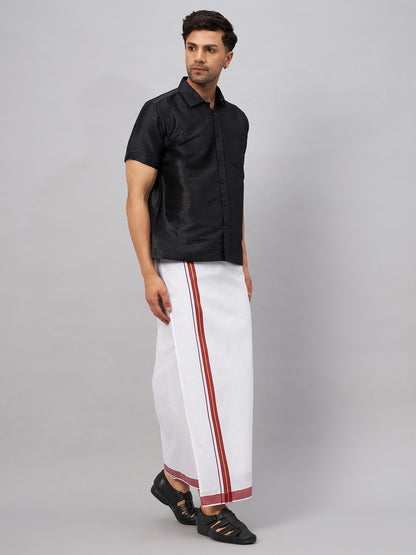 Men's Black Silk Blend Straight Shirt And Mundu
