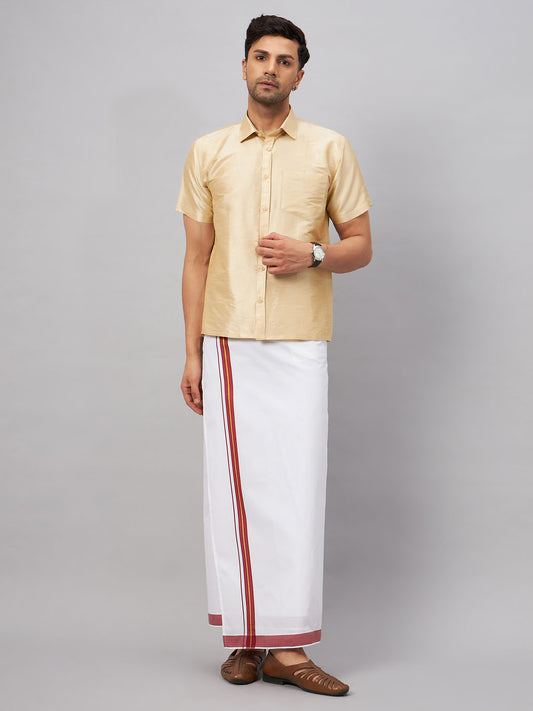 Men's Gold Silk Blend Straight Shirt And Mundu