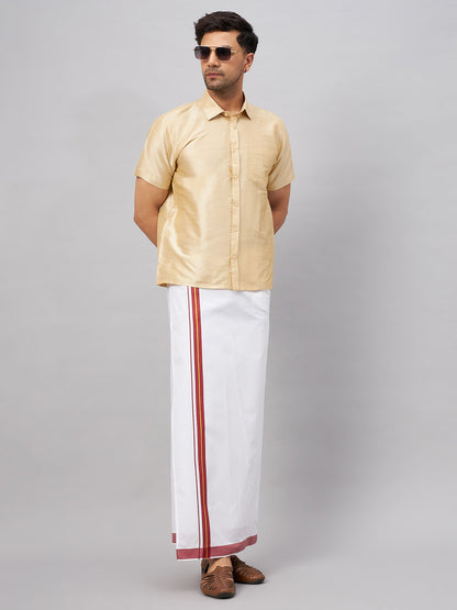 Men's Gold Silk Blend Straight Shirt And Mundu