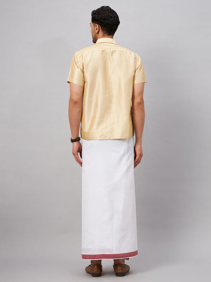 Men's Gold Silk Blend Straight Shirt And Mundu