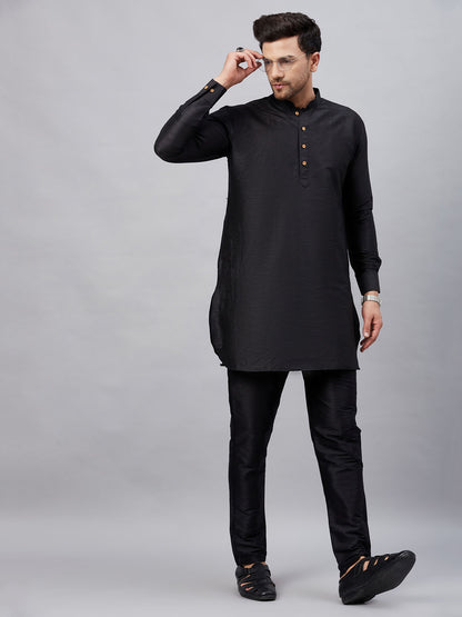 Men's Black Cotton Blend Pathani Kurta Pyjama Set