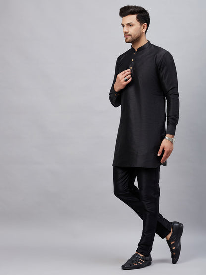 Men's Black Cotton Blend Pathani Kurta Pyjama Set