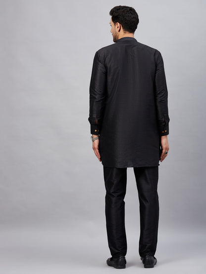 Men's Black Cotton Blend Pathani Kurta Pyjama Set