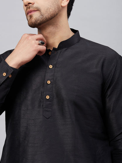 Men's Black Cotton Blend Pathani Kurta Pyjama Set
