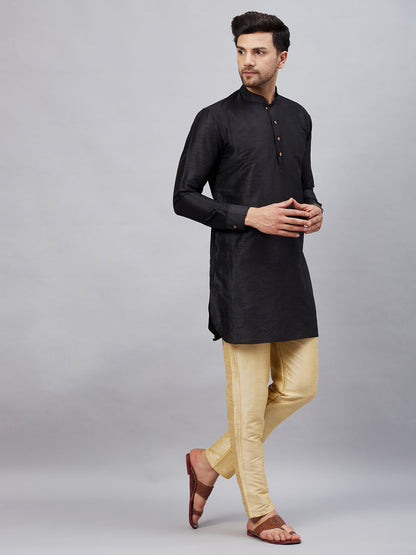 Men's Black Cotton Blend Pathani Kurta Pyjama Set