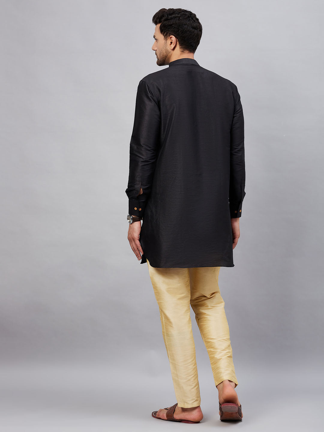 Men's Black Cotton Blend Pathani Kurta Pyjama Set
