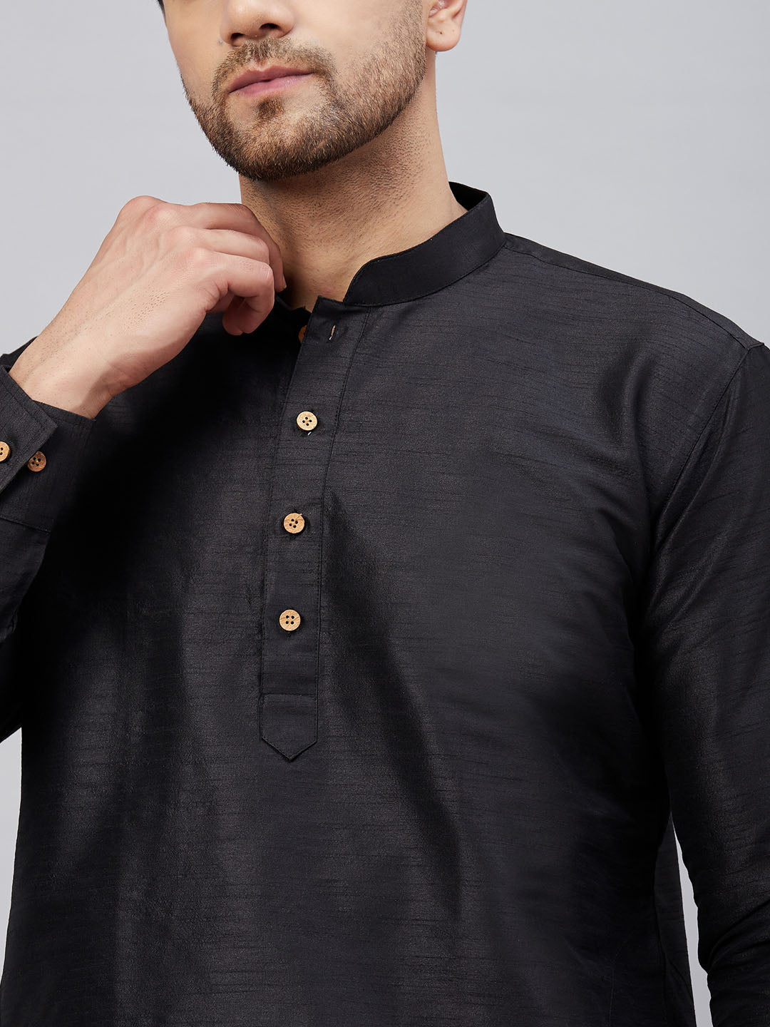 Men's Black Cotton Blend Pathani Kurta Pyjama Set