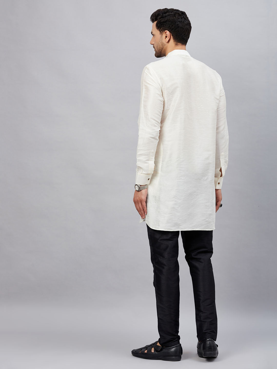 Men's Cream Cotton Blend Pathani Kurta Pyjama Set