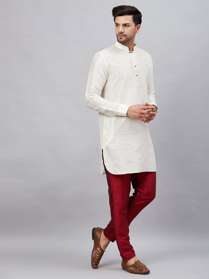 Men's Cream Cotton Blend Pathani Kurta Pyjama Set
