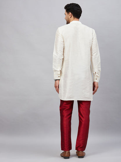 Men's Cream Cotton Blend Pathani Kurta Pyjama Set