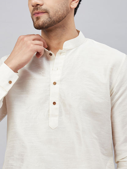 Men's Cream Cotton Blend Pathani Kurta Pyjama Set