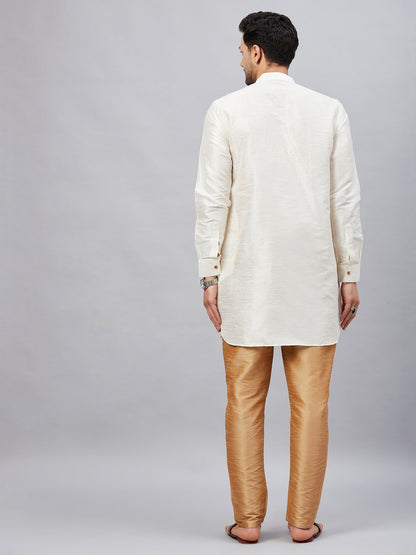 Men's Cream Cotton Blend Pathani Kurta Pyjama Set